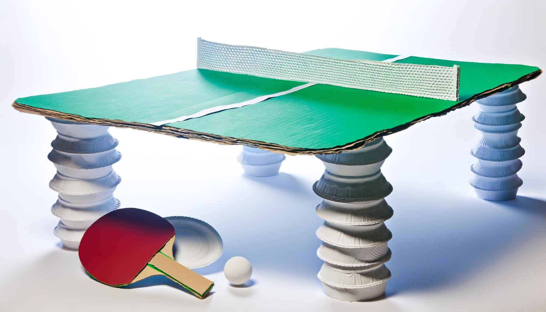 table tennis made out of reciclabe paper plates